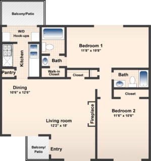 2 Bed / 2 Bath / 1111 ft² / Availability: Please Call / Deposit: $350 / Rent: $977